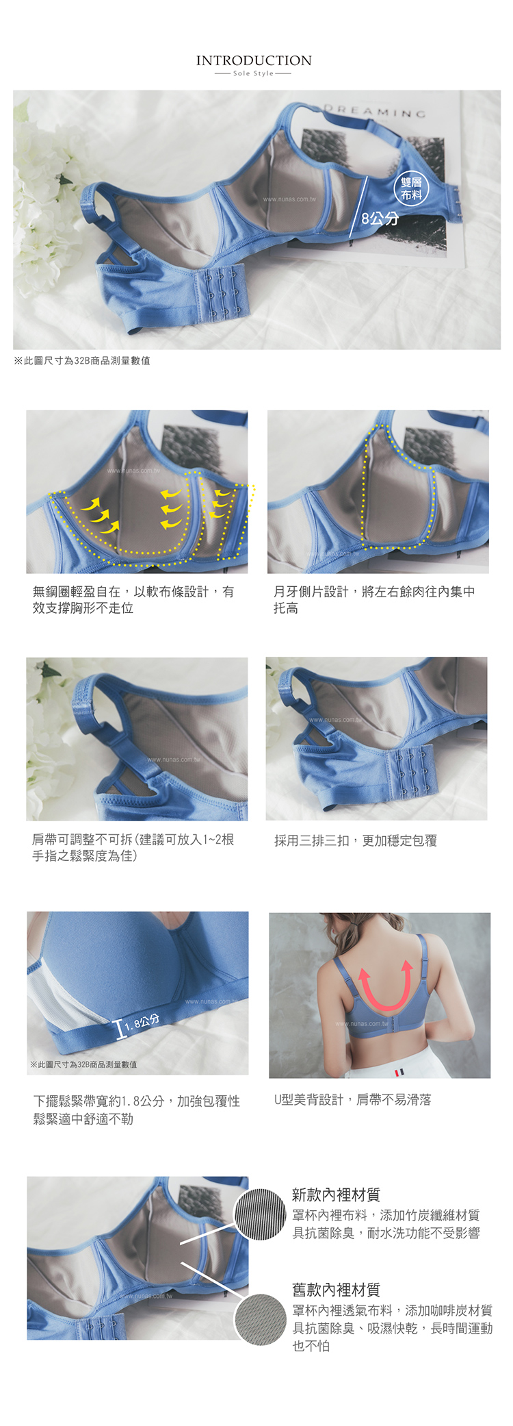 【露娜斯】無鋼圈。咖啡紗吸濕排汗月牙側片包覆集中運動背心 【可可/膚/淺藍/深灰】台灣製S2038
