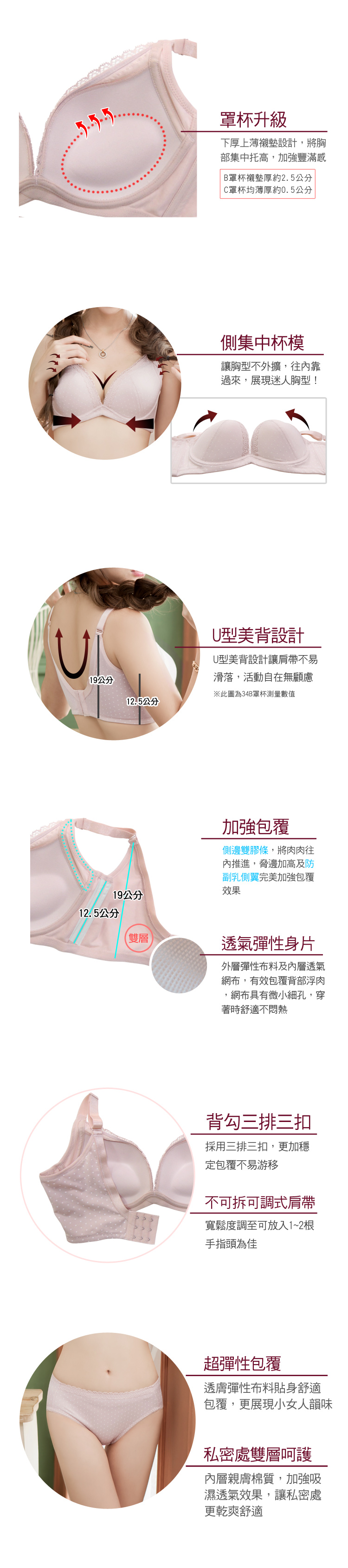 【露娜斯】水玉點點。舒適柔軟涼感集中包覆內衣【膚】台灣製U5166