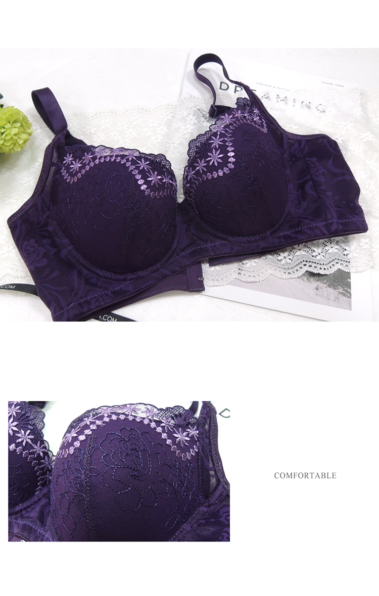 【露娜斯】唯美刺繡 春之戀。高脅邊包覆防副乳機能內衣【粉/紫】台灣製U8001
