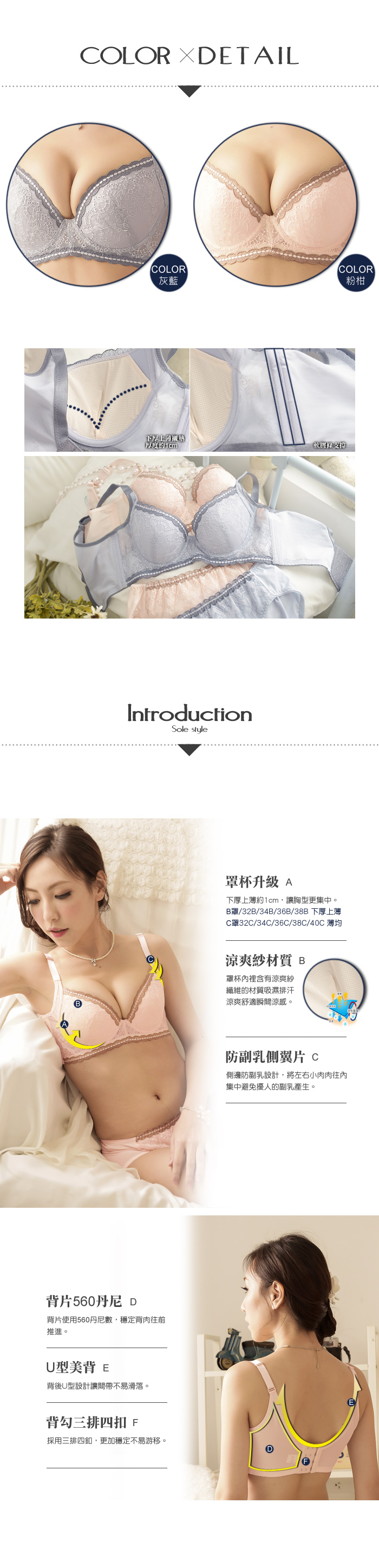 【露娜斯】典雅刺繡低調奢華。涼感包覆高脅邊防副乳機能內衣【粉柑】U8037