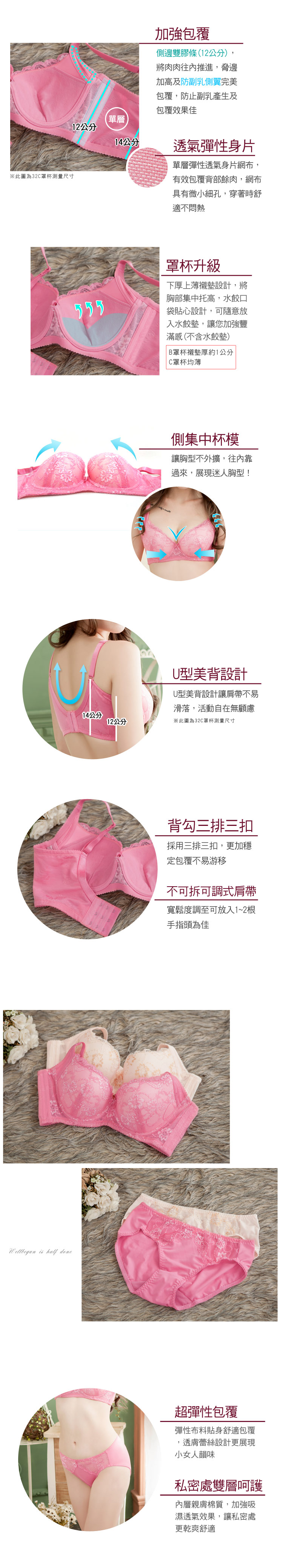 【露娜斯】愛戀女神。側邊托高包覆防副乳機能內衣【桃粉/膚金】台灣製U8897