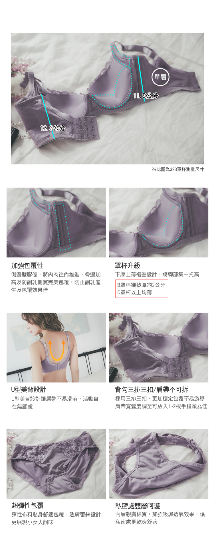 【露娜斯】愛戀女神。側邊托高包覆防副乳機能內衣【嫩粉/紫芋/膚】台灣製U8897
